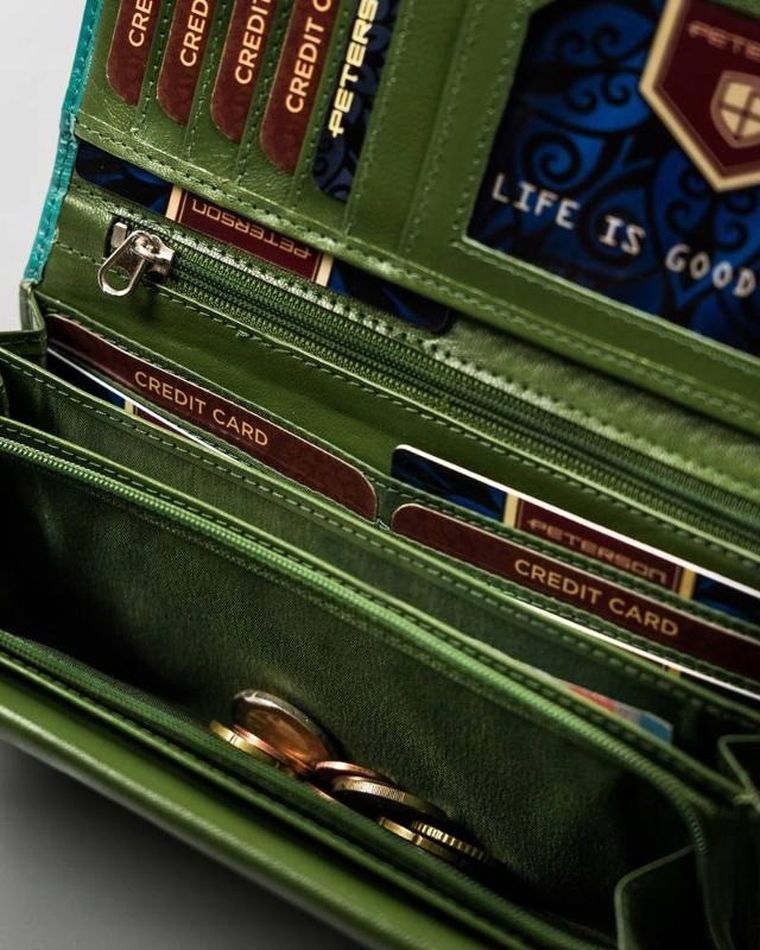 Portfel, zielony, skórzany, Peterson