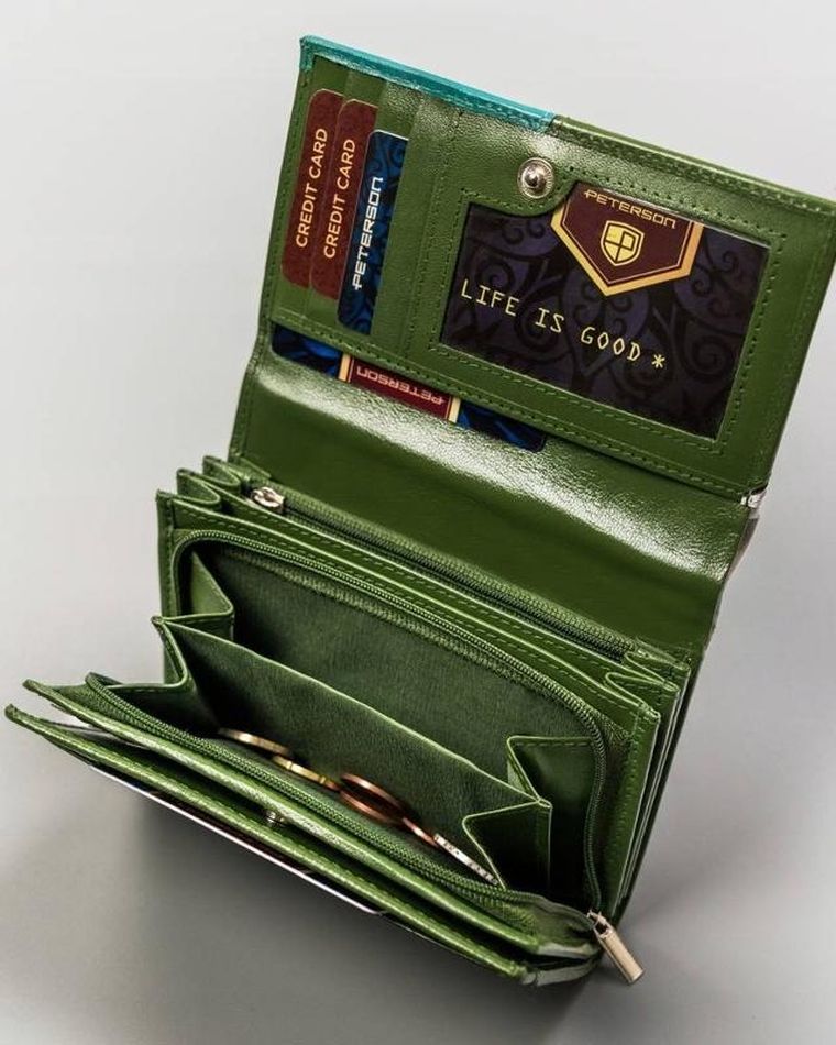 Portfel, zielony, skórzany, Peterson