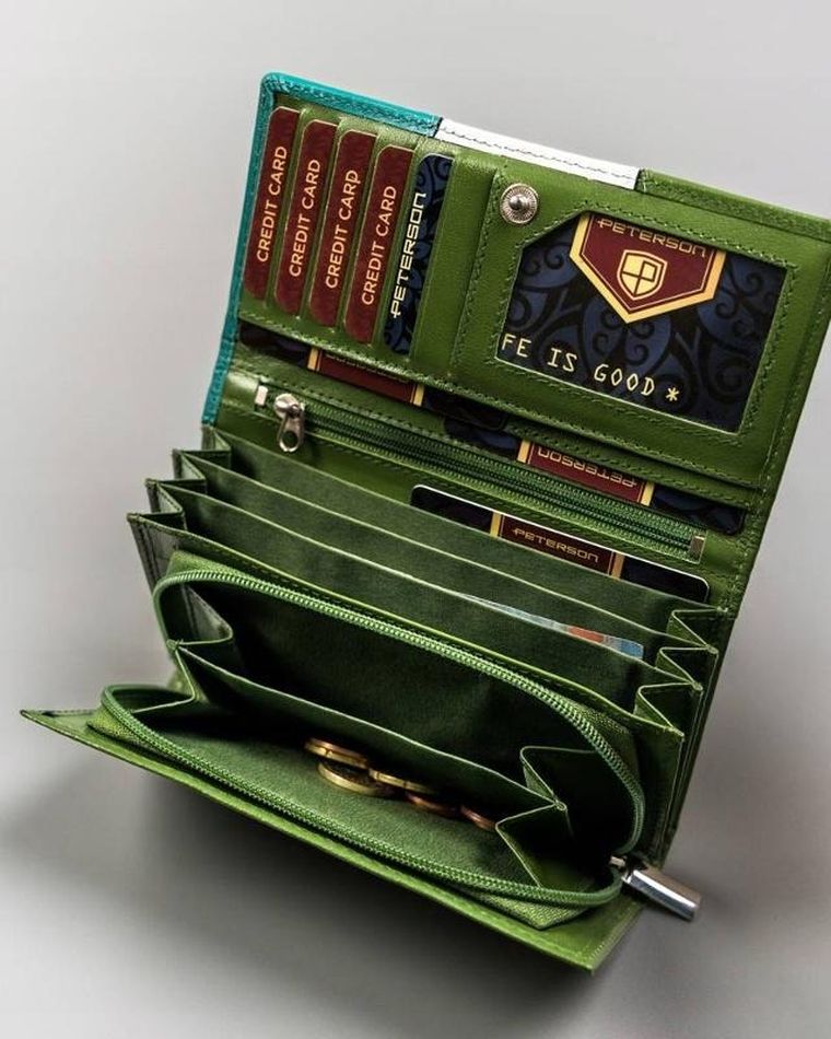 Portfel, zielony, skórzany, RFID, Peterson