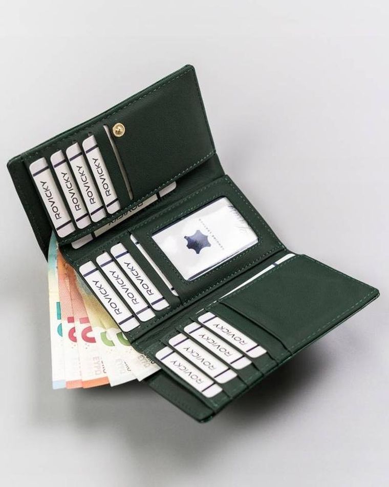 Portfel, zielony, skórzany, Rovicky