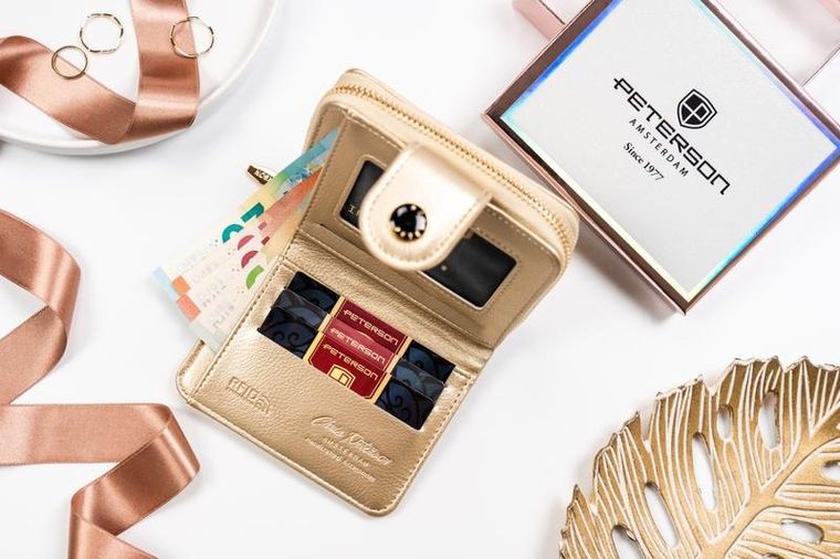 Portfel, złoty, skóra ekologiczna, Peterson