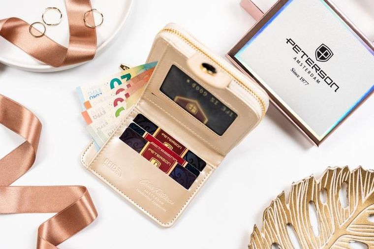 Portfel, złoty, skóra ekologiczna, Peterson