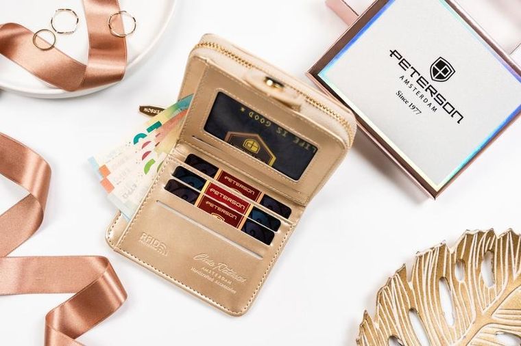 Portfel, złoty, skóra ekologiczna, Peterson