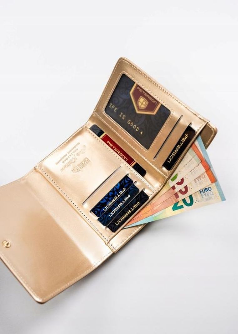 Portfel, złoty, skóra ekologiczna, Peterson