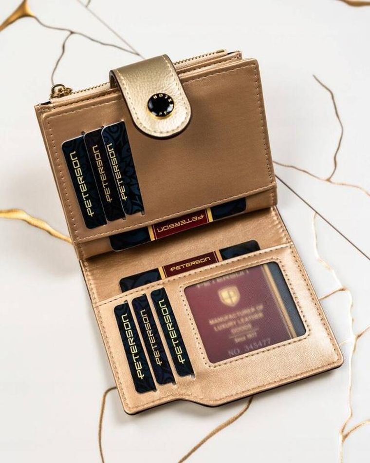 Portfel, złoty, skóra ekologiczna, Peterson