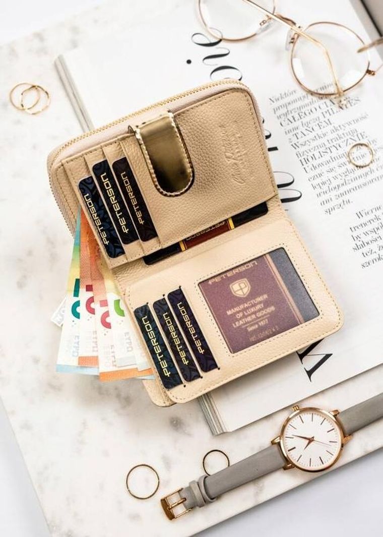 Portfel, złoty, skórzany, Peterson