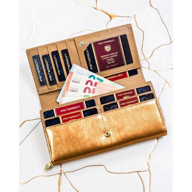 Portfel, złoty, skórzany, Peterson