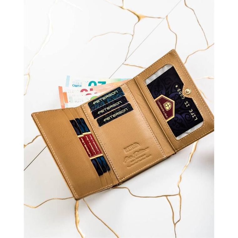 Portfel, złoty, skórzany, Peterson