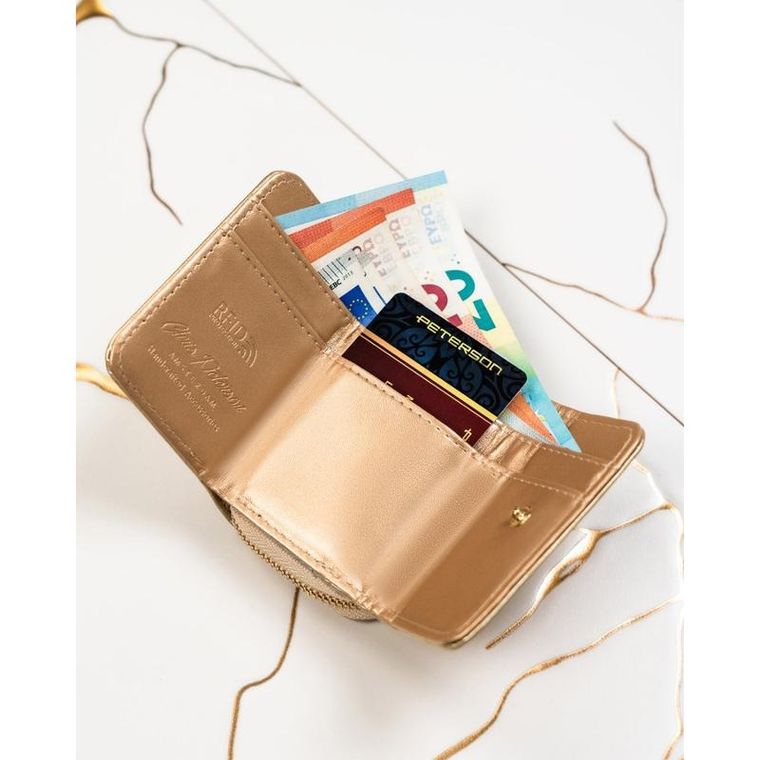 Portfel, złoty, skórzany, RFID, Peterson