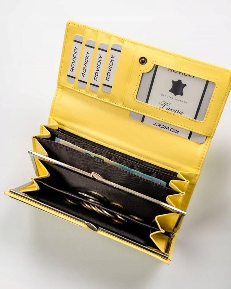 Portfel, żółty, skóra ekologiczna, RFID, Cavaldi