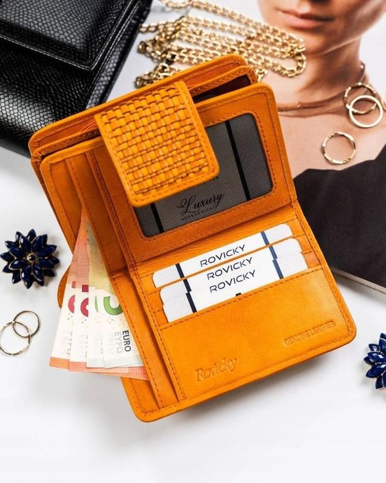 Portfel, żółty, skórzany, RFID, Rovicky