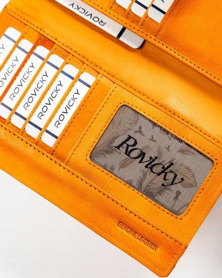 Portfel, żółty, skórzany, RFID, Rovicky