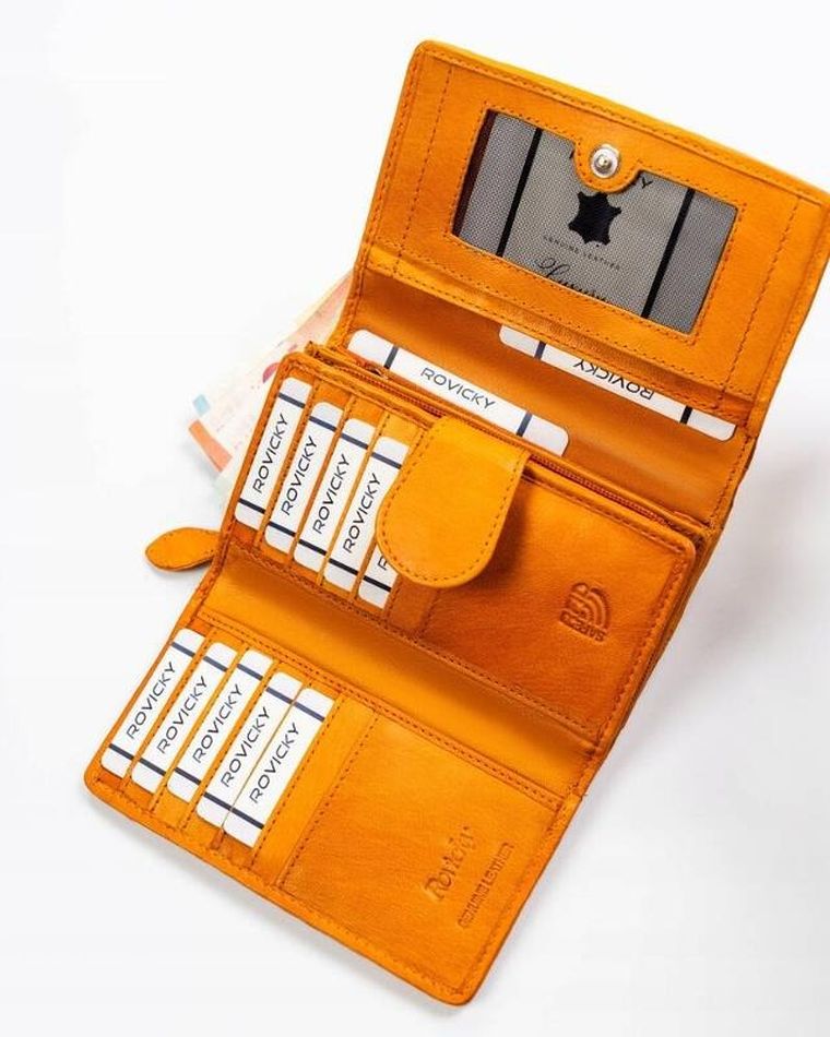 Portfel, żółty, skórzany, RFID, Rovicky
