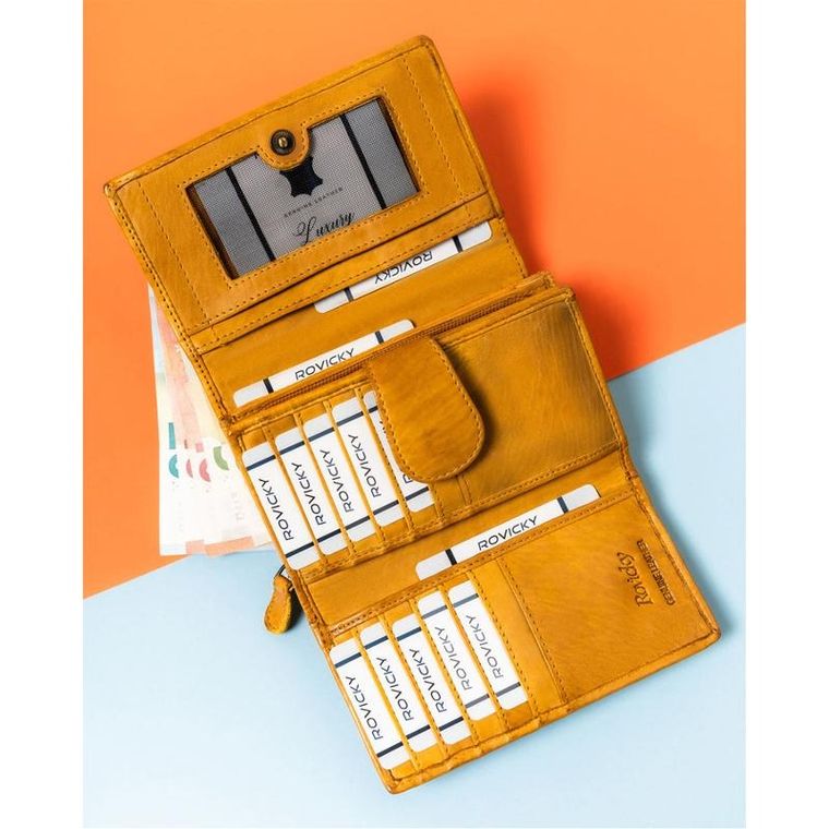 Portfel, żółty, skórzany, Rovicky