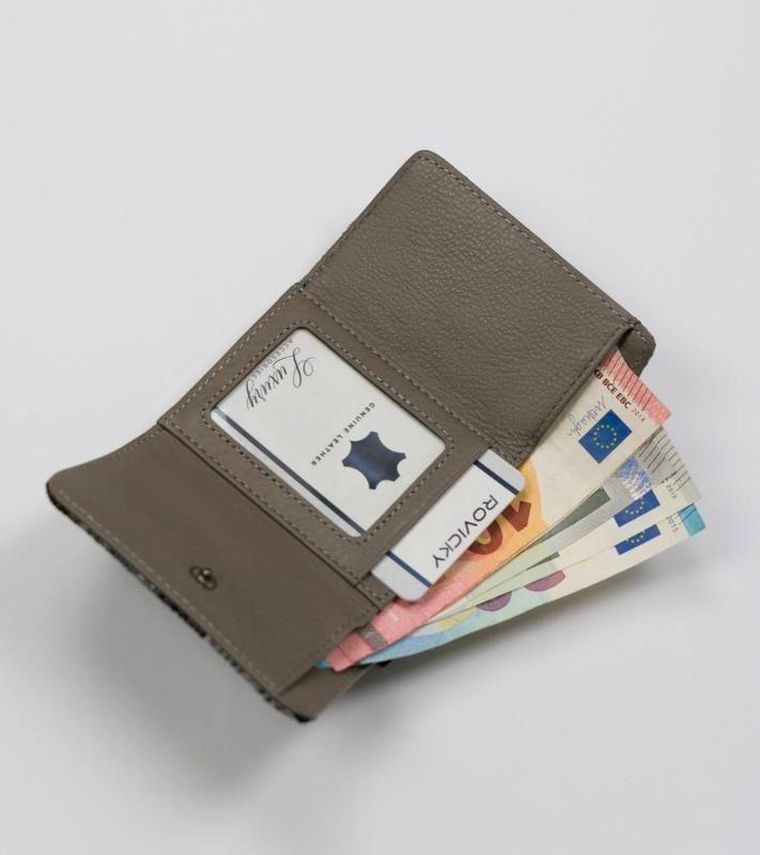 Portmonetka, szara, skórzana, Lorenti