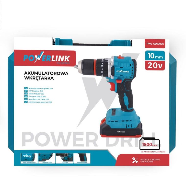 Powerlink by Extralink, akumulatorowa wkrętarka, 10 mm, 20V, 2-1,5Ah, PWL-CD1002C