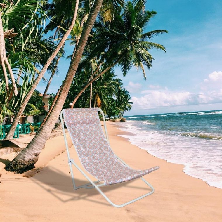Probeach, leżak składany plażowy z zagłówkiem, niebiesko-pomarańczowy