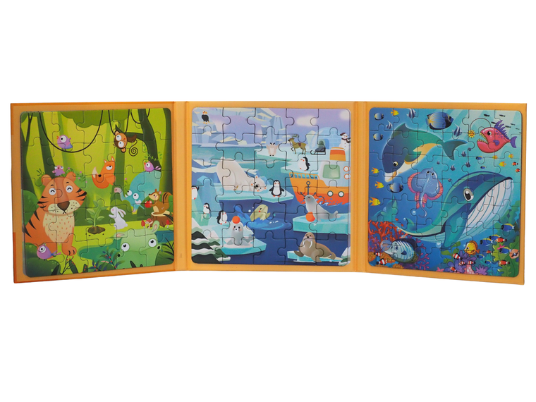 QBI, świat zwierząt, puzzle magnetyczne, 25+30+42 elementów