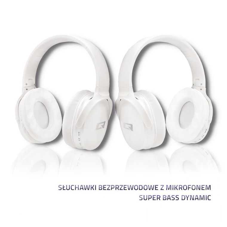 Qoltec, super Bass Dynamic, słuchawki bezprzewodowe z mikrofonem, bluetooth, białe, perłowe