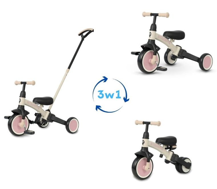 Qplay, Stager, rowerek 3-kołowy 3w1, Pink