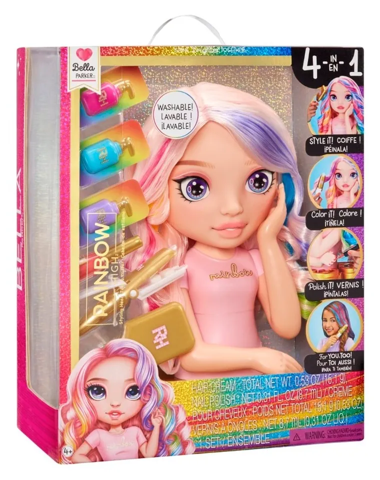 Rainbow High, Styling Head Playset 4w1, Bella Parker, głowa do stylizacji fryzur z akcesoriami