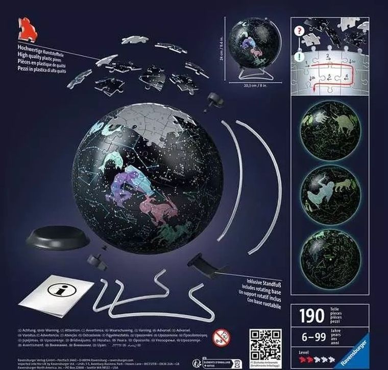 Ravensburger, Globus konstelacje, puzzle 3D, 190 elementów
