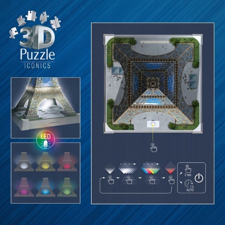 Ravensburger, Iconics, Wieża Eiffla, puzzle 3D LED, 224 elementy