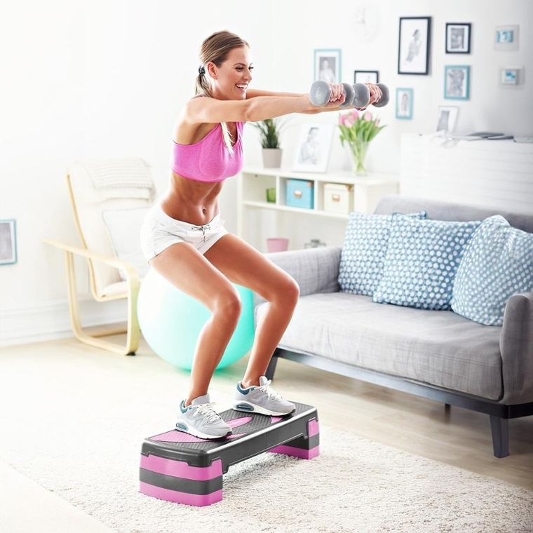 Rebel, step do aerobiku i ćwiczeń fitness, 3 stopnie, szaro-fioletowy, 78 cm, RBA-3225-PU