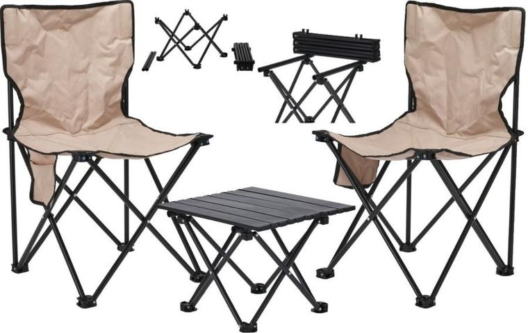 RedCliffs, zestaw turystyczny składany 3w1, stolik i 2 krzesła, beżowy