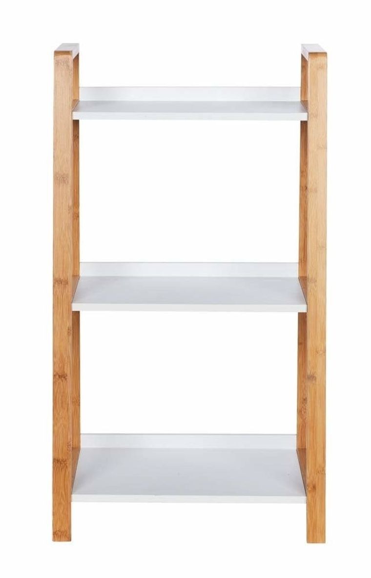 Regał trzypoziomowy, Finja, biały z elementami bambusa