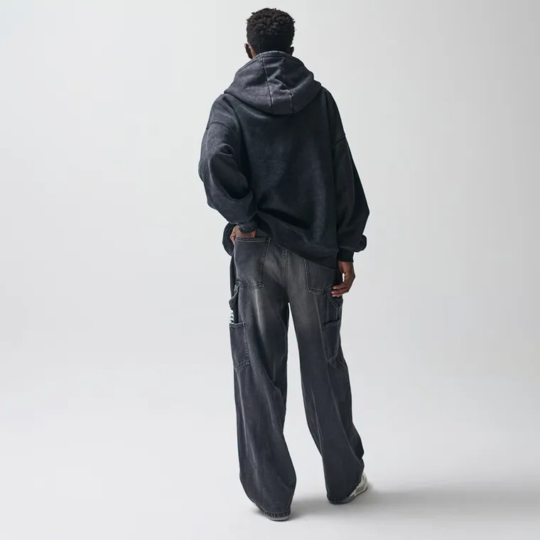 Regulowane grafitowe jeansy unisex o kroju super baggy NOWEAR