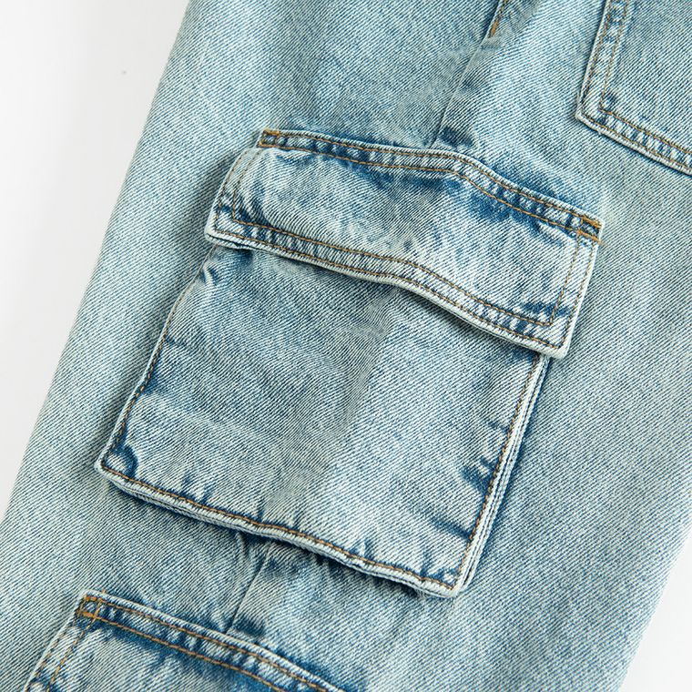 Regulowane jasnoniebieskie jeansy z przetarciami wide leg cargo Cool Club