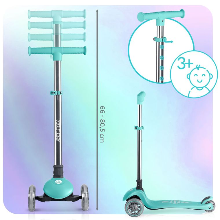 Ricokids, Glow, hulajnoga 3-kołowa, balansowa, świecąca w ciemności, turkusowa