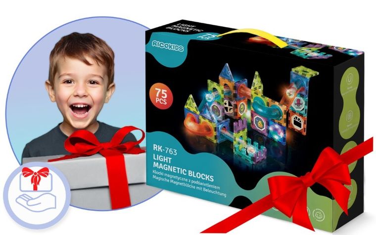 Ricokids, klocki magnetyczne z podświetleniem, 70 elementów