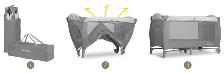 Ricokids, łóżeczko turystyczne z materacem i torbą, jasnoszare