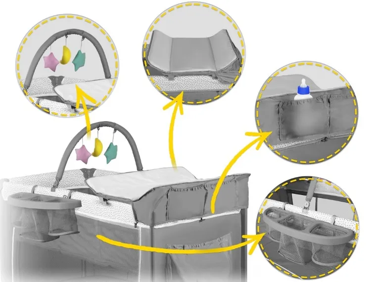 Ricokids, łóżeczko turystyczne z materacem i torbą, jasnoszare
