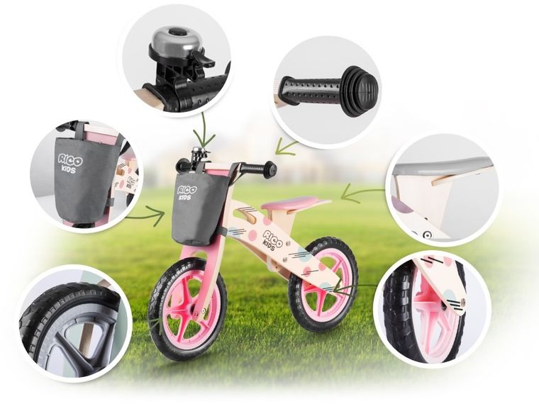 Ricokids, rowerek biegowy, 12 cali, drewniany