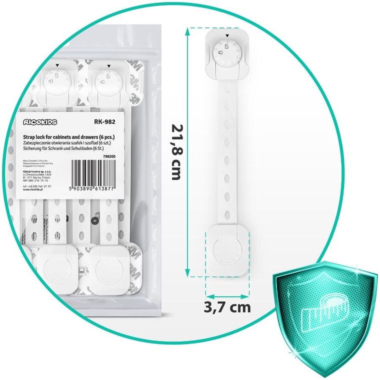 Ricokids, zabezpieczenie otwierania szafek, białe, 6 szt.