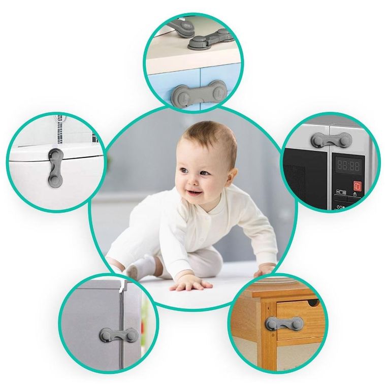 Ricokids, zabezpieczenie otwierania szafek, szare, 10 szt.