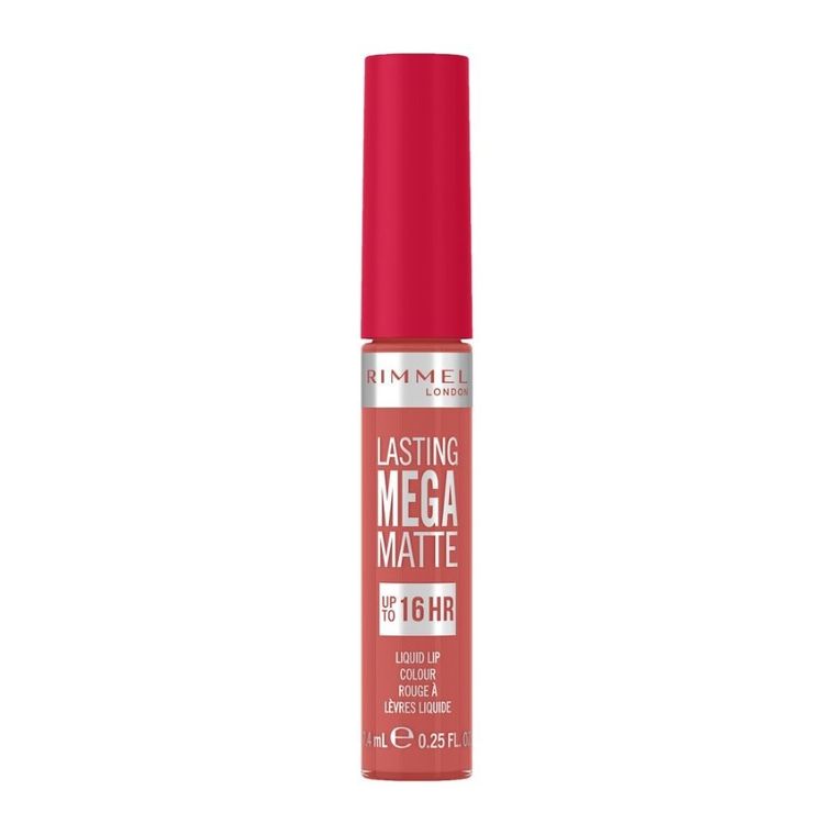 Rimmel, Lasting Mega Matte, długotrwała matowa pomadka w płynie do ust, nr 600, Coral Sass, 7.4 ml