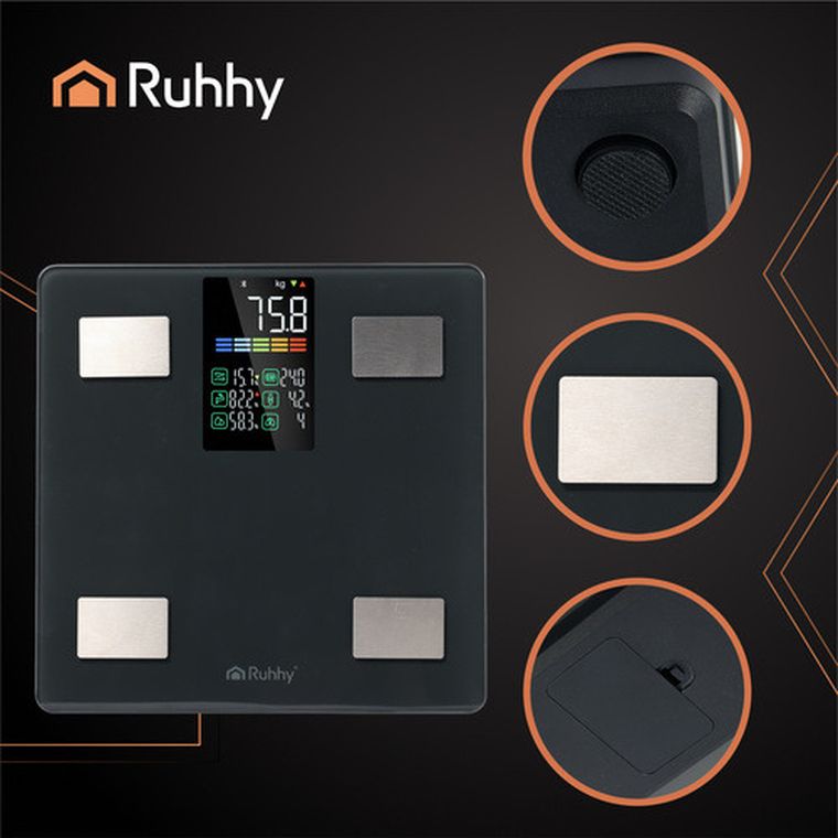 Ruhhy, waga łazienkowa, LCD-analityczna, czarna