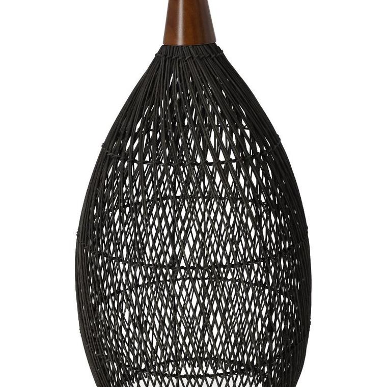 Rustykalna, lampa wisząca, rattanowa, 35 cm, czarna