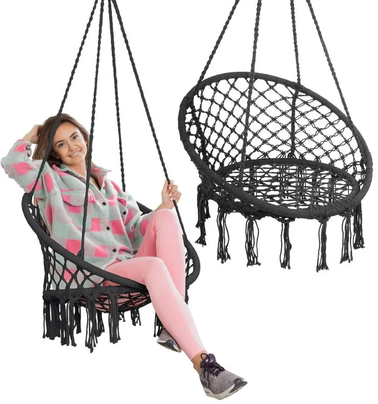 Saska Garden, ażurowy fotel wiszący, bocianie gniazdo, ciemny szary, 80-60 cm