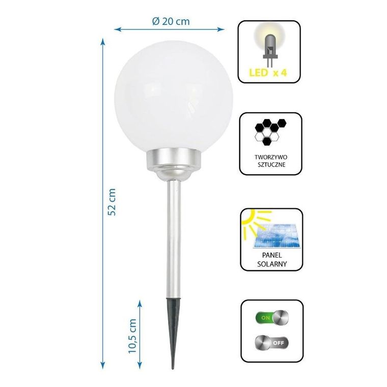 Saska Garden, lampa solarna, kula mleczna, 20-53,5 cm