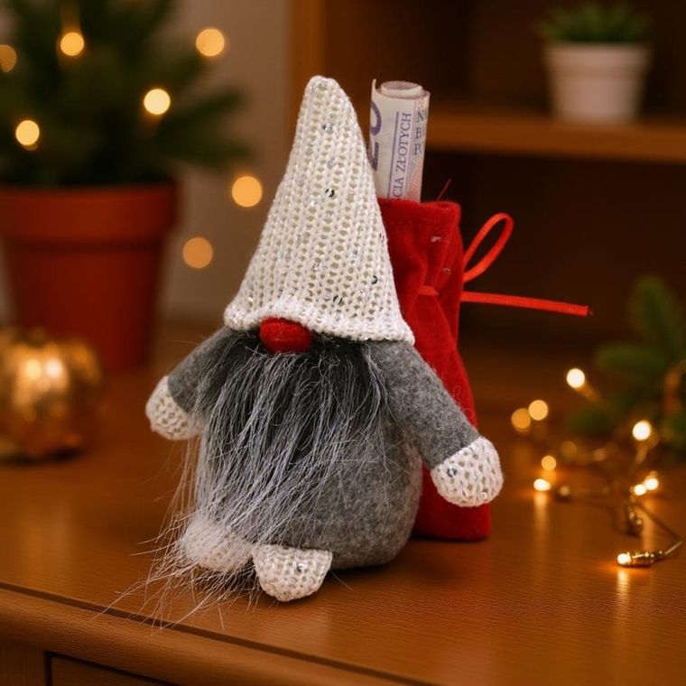 Saska Garden, mikołajek dekoracyjny z workiem na prezent, czerwony, 15 cm