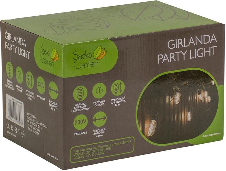 Saska Garden, Party Light, girlanda zewnętrzna, 12 żarówek spiralnych, LED, 6,3m, 230V