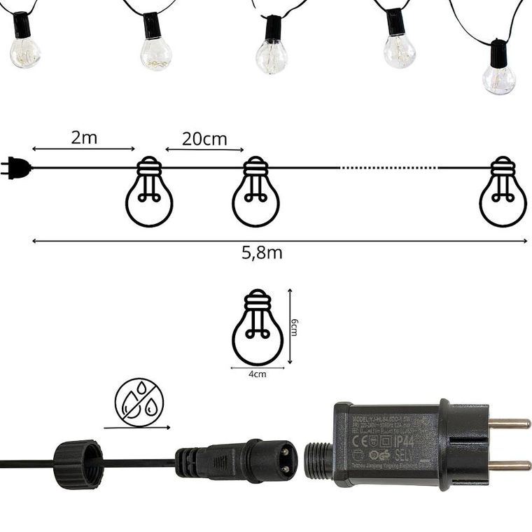 Saska Garden, Party light, girlanda zewnętrzna, 20 żarówek LED, 5,8 m