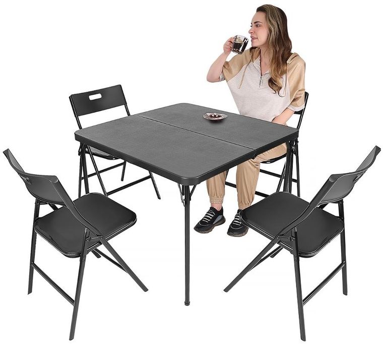Saska Garden, zestaw cateringowy, turystyczny stół, składany, czarny, 86,5-86,5-71 cm