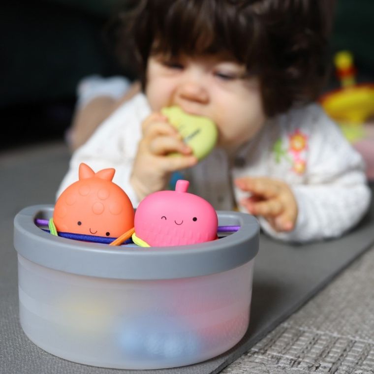 Sassy, zabawka Stem, sorter, kubeczek z owocami, 6m+