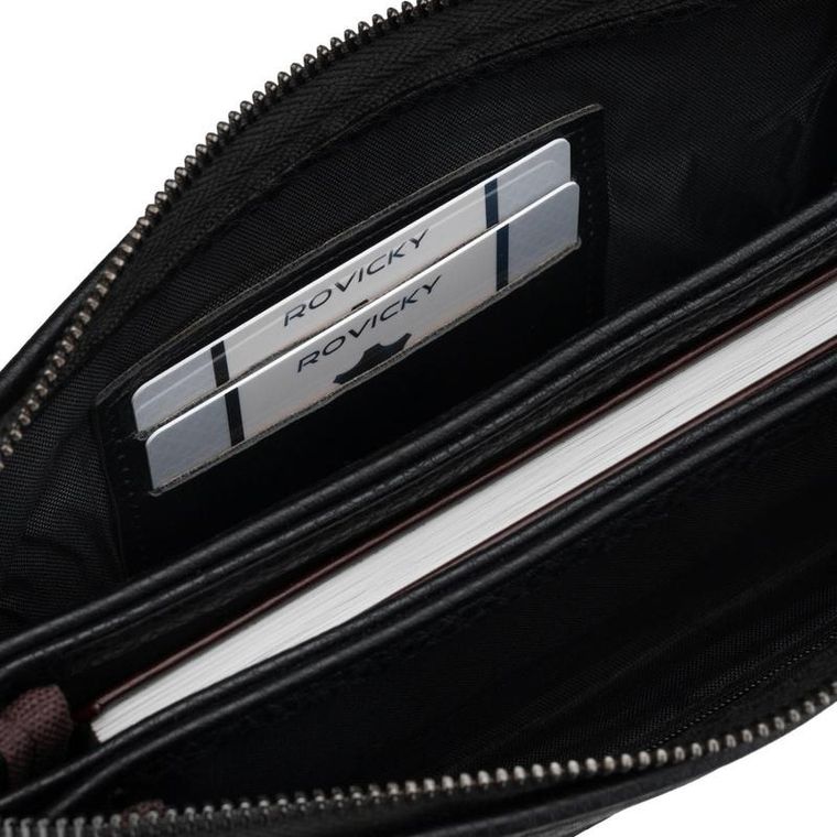 Saszetka do ręki, czarna, skóra ekologiczna, Rovicky